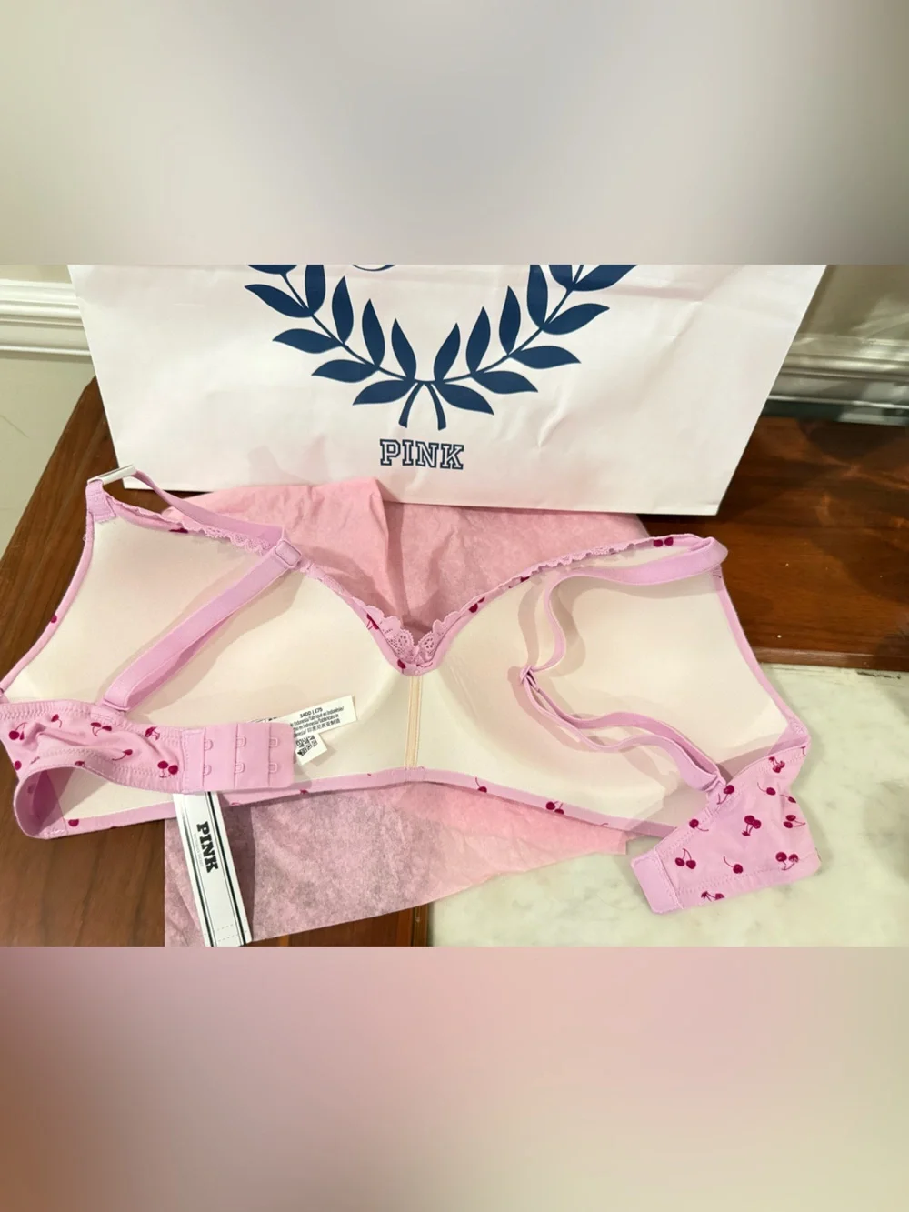 PINK Victoria's Secret Pink Cherry-Print T-Shirt Bra with Lace Trim